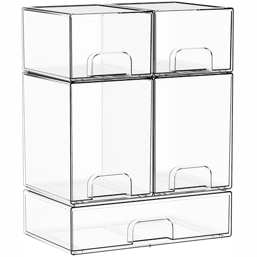 5 Set Clear Stackable Storage Drawers and Acrylic Drawer Organizer,BPA Free Baby Bottle Organizer for Countertop and Bottle Station Organizer for Breast Pump Parts,Pacifier and Baby Accessories - style: 5 PACK