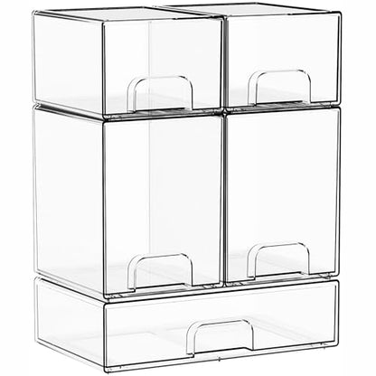 5 Set Clear Stackable Storage Drawers and Acrylic Drawer Organizer,BPA Free Baby Bottle Organizer for Countertop and Bottle Station Organizer for Breast Pump Parts,Pacifier and Baby Accessories - style: 5 PACK