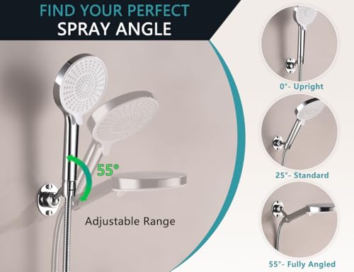 Adjustable Shower Head Holder Wall Mount Solid Brass | Handheld shower bracket with screw mount and pivot ball joint for 360° rotation. Fits most sprayers and wands(chrome) - color: Chrome Finish