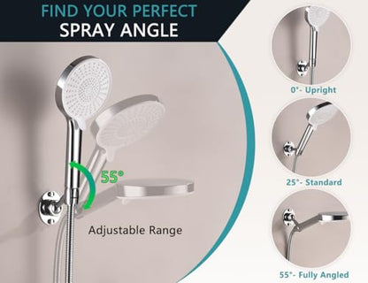 Adjustable Shower Head Holder Wall Mount Solid Brass | Handheld shower bracket with screw mount and pivot ball joint for 360° rotation. Fits most sprayers and wands(chrome) - color: Chrome Finish