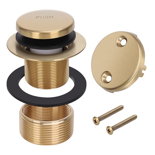 PRIMSOPH Tip-Toe Tub Drain Trim Kit with Two Hole Overflow Faceplate Conversion Kit Assembly Universal Fine Coarse Thread Replacement Brushed Gold - color: Brushed Gold, style: Two Hole