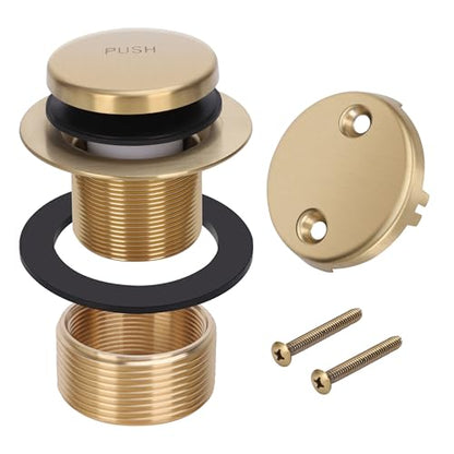 PRIMSOPH Tip-Toe Tub Drain Trim Kit with Two Hole Overflow Faceplate Conversion Kit Assembly Universal Fine Coarse Thread Replacement Brushed Gold - color: Brushed Gold, style: Two Hole