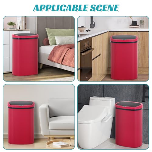Dkeli 13 Gallon Trash Can Automatic Kitchen Trash Can 50 Liter Touch Free Garbage Can with Lid Brushed Waste Bin for Home Office Bedroom Bathroom, Red - color: Red, size: 15 x 10 x 24 inches