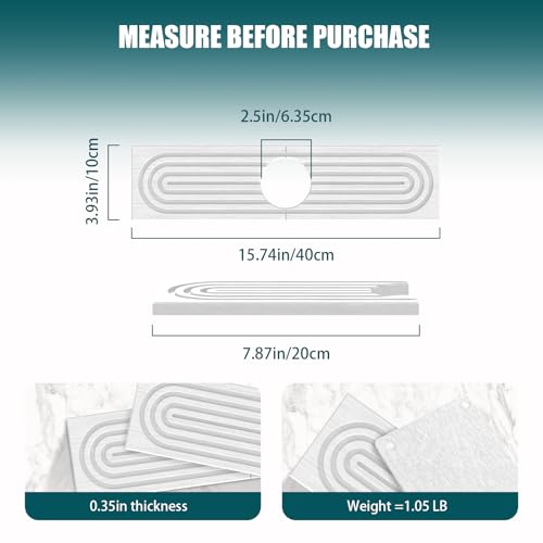 2-Piece Stone Faucet Mat for Kitchen Sink, Split Water-Absorbing Sink Tray with Center Faucet Opening, White, 15.7 x 3.9 Inches Combined - color: White-Short