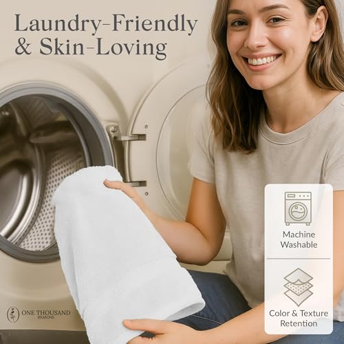 Premium Staple Cotton Bathroom Towel Set - White 600 GSM 6-Piece Luxury Bath Towel Set 1 Stripe - 2 Bath Towels, 2 Hand Towels & 2 Washclothes Set - High Absorbent & Quick Dry for Gym, Spa, Hotel - color: White - 1 Stripe