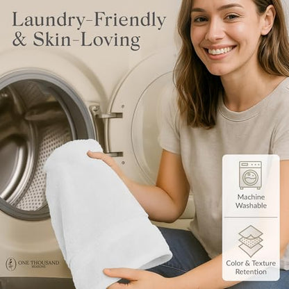 Premium Staple Cotton Bathroom Towel Set - White 600 GSM 6-Piece Luxury Bath Towel Set 1 Stripe - 2 Bath Towels, 2 Hand Towels & 2 Washclothes Set - High Absorbent & Quick Dry for Gym, Spa, Hotel - color: White - 1 Stripe