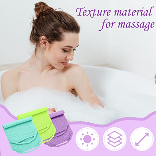 Moukeren Exfoliating Back Scrubber with Handles 4 Pack Nylon Back Exfoliator Extended Length Washers Scrubbers Stretchable Pull Strap Exfoliating Washcloth(Pink,Blue,Fluorescent Green,Purple) - color: Pink, Blue, Fluorescent Green, Purple