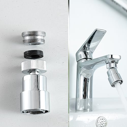 Faucet Aerator For Sink Faucet Adapter Chrome | 360° Swivel Faucet To Hose Adapter with 55/64 inch Female Thread, Included 1/2 inch Male Faucet Adapter