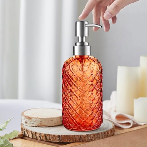 Kaishun 14 OZ Refillable Glass Soap Dispenser for Hand Soap & Lotion,Orange - color: Orange