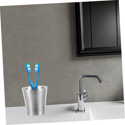 HEALLILY Stainless Steel Toothbrush Storage Cup Insulated Bathroom Tumbler Unbreakable Travel Water Mug for Rinsing Personal Care Modern Design for Couples Camping