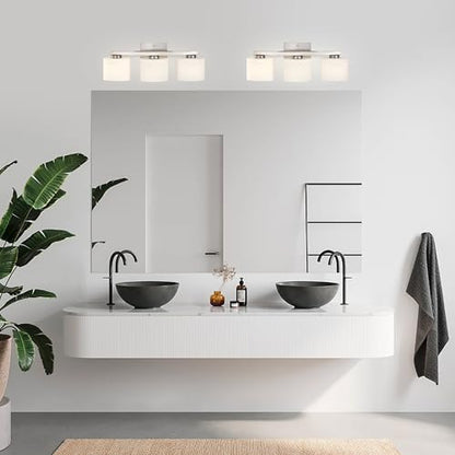 Bathroom Light Fixtures, 3-Light Modern Brushed Nickel Vanity Light Over Mirror, Wall Sconces with Oval-Shaped White Glass Shades for Living Room, Bedroom, Hallway, E26 Base - color: Brushed Nickel