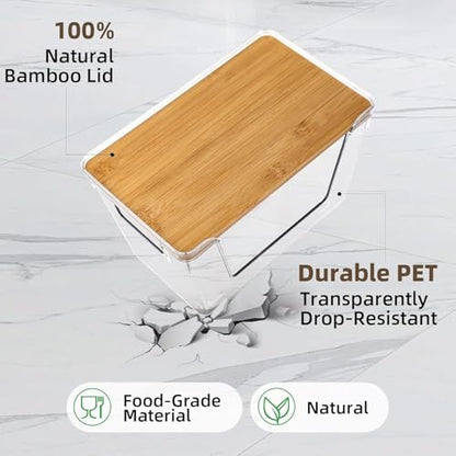 2 Set Potato And Onion Storage Bins with Bamboo Lid, Clear | Stackable Pantry Organizers And Storage, Front Open Fruit And Vegetable Storage, Kitchen Counter Storage, Fruit Basket - size: 2 Pack