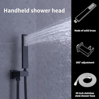 Bathroom Shower System,4 Functions Digital Temperature Display Diverter Valve,Ceiling 14x20" 2-Function Shower Head and 8 inch Wall Mounted Shower Head Combo,Handheld Shower Matte Black - color: Matte Black