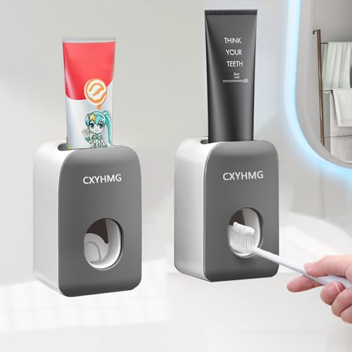 Automatic Toothpaste Dispenser for Kids, 2 PCS Toothpaste Squeezer for Kids & Family Shower Decor, is Wall Mounted Bathroom Accessories Organizer (Black, Pack-2)