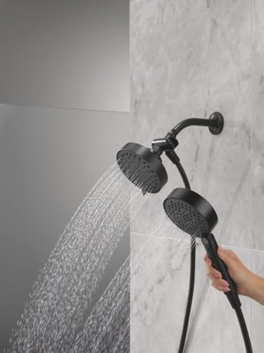 Delta Round 2-in-1 Dual Shower Head with 4-Setting HandHeld Spray, Matte Black Detachable Double Shower Head with Hose, Showerhead, 1.75 GPM Flow Rate, Matte Black 75756BL - color: Matte Black