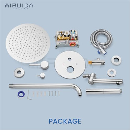 Airuida 3-Function Shower System with Tub Spout – Round Rainfall Shower Faucet Combo,Handheld Spray with 2 Functions,Includes Rough-In Valve with 360° Rotating Drain,12 Inch Shower Head,Chrome Polish - color: Chrome Polish, size: 12 Inch