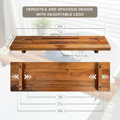 Bathtub Tray for Standard Tubs – 29" Adjustable Teak Wood Bath Caddy | Anti-Tip, Non-Toxic, Waterproof, Sustainable Bath Tray Organizer for Relaxing Spa & Home Use