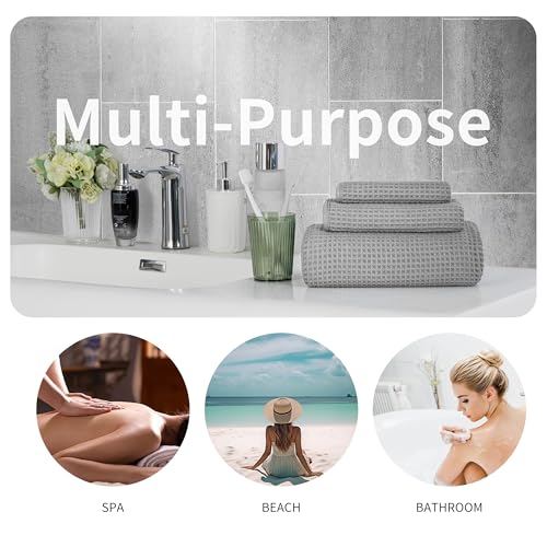 MICROFI Microfiber Waffle Bath Towels, 3 Pieces, Oversized, Soft, Absorbent, Fast Drying, Lint Free, Includes Bath, Face and Hand Towels 430 GSM - color: Grey