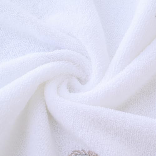 YiLUOMO Elegant White Hand Towels Silver Feathers Embroidered Set of 2 Super Thick Luxury 100% Cotton Ultra Soft Highly Absorbent Bathroom Hand Towel, 13 X 29 Inch - color: Silver