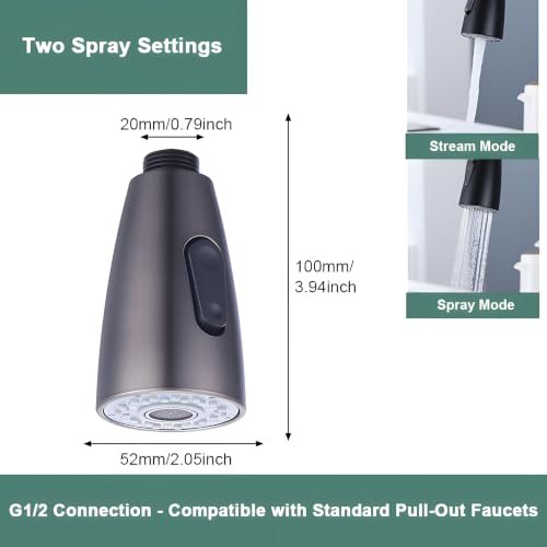 SEIDO Kitchen Faucet Sprayer Head Replacement, 3-Function Sink Sprayer Replacement, Pull Down Faucet Head with G1/2(13/16 inch) Male Thread, Grey Kitchen Sink Aerators - color: Gray