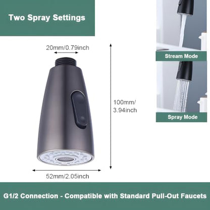 SEIDO Kitchen Faucet Sprayer Head Replacement, 3-Function Sink Sprayer Replacement, Pull Down Faucet Head with G1/2(13/16 inch) Male Thread, Grey Kitchen Sink Aerators - color: Gray