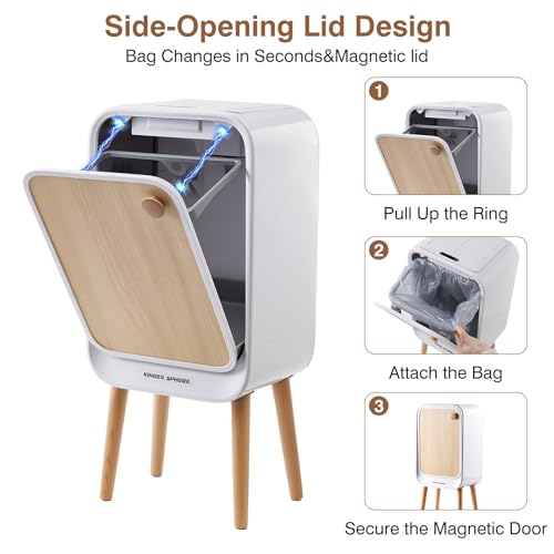 Motion Sensor Touchless Trash Can for Living Room Bedroom, 5.3 Gallon/20L Automatic Stainless Steel Slim Tall Garbage Can with Butterfly Lid&Legs, Wood Color - color: Wood
