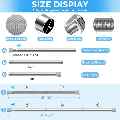 Tension Curtain Rod Silver Tension Rod 2pcs Spring Curtain Rod Non Slip Tension Rods For Windows 28 to 48 Inch No Drilling Adjustable Tension Rods of Curtain Window Closet Kitchen Wardrobe - color: Silver, size: 28-48 inch 2pcs