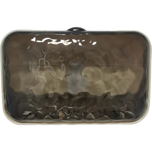 Wall Mounted Soap Dish, Large Waterproof Shower Soap Holder with Lid, Self Draining Soap Box Fits Dr Squatch Soap Bar, Adhesive No Drill Soap Container for Bathroom Shower RV (Black) - color: Black