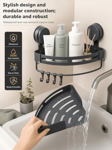 2 Pack No Drill Corner Shower Caddy, Dual-Lock, Towel Bar & Hooks | Suitable for smooth, flat, nonporous surfaces; keeps shampoo, razors, washcloths, and bath tools organized and accessible.