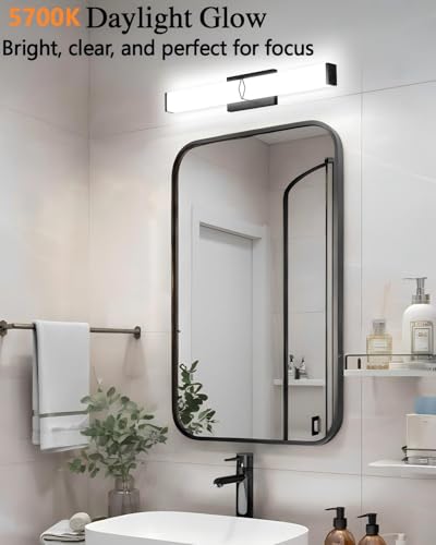 LED Bathroom Vanity Light,24inch Dimmable,25W 2700LM,5700K,ETL,BK | Integrated LED Modern Bathroom Light Fixtures,Matte Black Vanity Lighting Fixture Over Mirror,Wall Lights,ETL Certified - color: 5700K, size: 24in-5700k