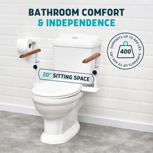 Lunderg Toilet Safety Rails for Seniors - Elegant, No Nursing Home Vibe | Easy Installation, Height-Adjustable & Wood-Finish Toilet Seat Handles - No Space Lost, Support for Elderly & Mobility Needs