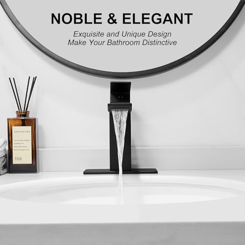 RUMOSE Bathroom Faucets 1 & 3 Hole Vanity Faucet with Drain Matte Black | Single Handle Bathroom Sink Faucet Set Waterfall Spout Kit with Deck Plate Rv Lavatory Basin Faucet, Stainless Steel - color: Matte Black