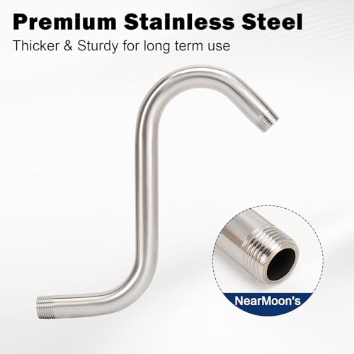 NearMoon S Shaped Shower Head Riser Arm, Shower Extender Arm with Flange, Standard 1/2" Connection- Bathroom Accessory (8 Inch, Brushed Nickel) - color: Brushed Nickel, style: 8 Inch
