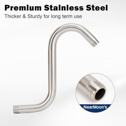 NearMoon S Shaped Shower Head Riser Arm, Shower Extender Arm with Flange, Standard 1/2" Connection- Bathroom Accessory (8 Inch, Brushed Nickel) - color: Brushed Nickel, style: 8 Inch