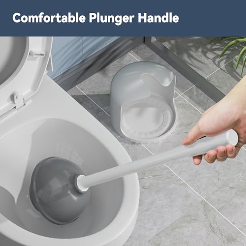 TRENTI Toilet Plunger with Holder, Plunger with Holder for 5.3-inch Toilet Drain, Plungers for Bathroom with Holder, Toilet Plunger Heavy Duty (1, White) - color: White