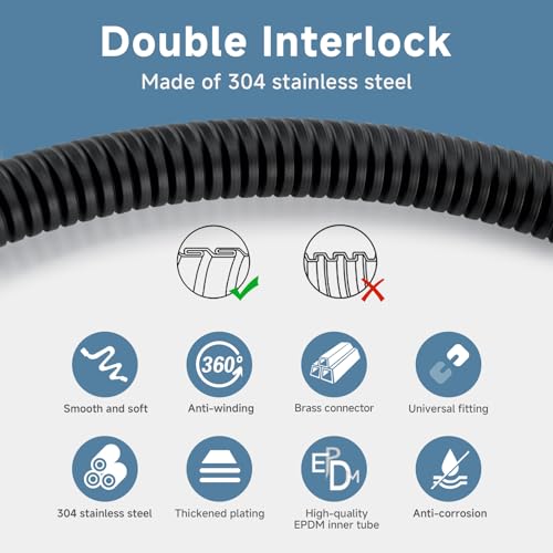 59 Inches 304 Stainless Steel Shower Hose Replacement Black | Anti-kink Hand Held Shower Head Hose Extra Long,High Pressure Sprayer Bidet Hose,Flexible Extension Rv Shower Hose - color: Black, size: 59 Inches