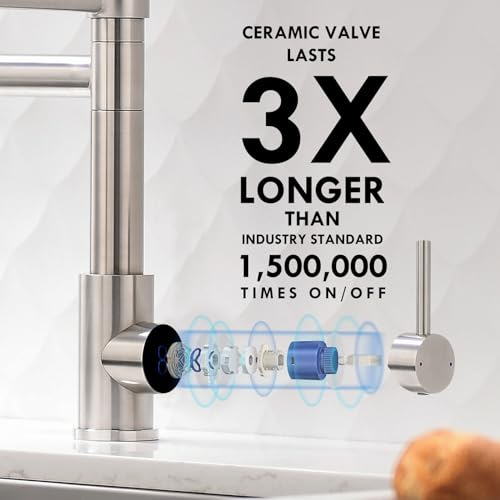 AIMADI Kitchen Faucet with Pull Down Sprayer,Commercial Stainless Steel Pull Down Sprayer Kitchen Faucet Single Hole Single Handle RV Laundry Outdoor Kitchen Sink Faucets - color: Brushed Nickel-1, style: Contemporary