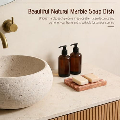 Karibiber Travertine Soap Dish, Red Marble Bar Soap Holder Shower, Bathroom Soaps Saver, Easy Cleaning Natural Stone Sponge Holder for Kitchen Sink, Executive Jewelry Ring Tray - color: Red