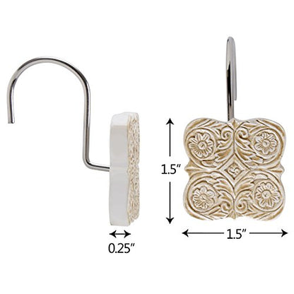 Creative Scents Beige Victoria Shower Curtain Hooks Decorative | Set of 12 | Boho Shower Curtain Rings - style: Shower Curtain Hooks