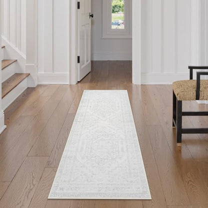 Uphome Boho Kitchen Runner Rug, 2x5 Washable Hallway Runner Rugs Non Slip, Soft Modern Entryway Carpet Runners Low Pile, Non Shedding Rug Runner for Laundry Bedroom Bathroom, Ash White - color: Ash White, size: 2'x5'