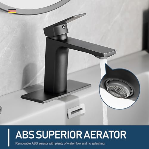 GENBONS Black Bathroom Faucets 1 Hole Single Handle Bathroom Sink Faucet with Pop-up Drain and 3 Hole Sink Deck Plate Rv Lavatory Vessel Faucet Basin Mixer Tap - color: Matte Black
