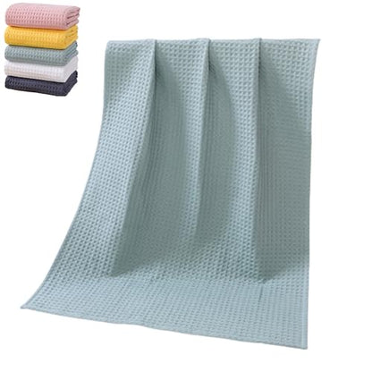 Super Absorbent Breathable Waffle Bath Towel, Soft & Absorbent Quick-Dry Bath Towels, Cotton Pure Colour Towels Ultra Soft (Green,70x140cm) - color: Green