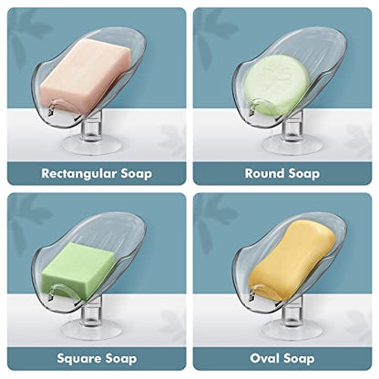 NPET Not Punched Self Draining Plastic Soap Dish Holder with Enlarged Suction Cup,Portable Soap Tray for Bathroom Shower, Kitchen Sink, Save Space and Soap (2, 2 Clear) - color: 2 Clear