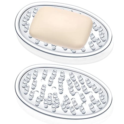 2 Pcs Plastic Soap Holder Soap Dish Bar Saver Tray with Holes Sponge Holder for Kitchen Bathroom Shower Counter, 4.5 x 3 x 0.7 Inches (Clear) - color: Clear