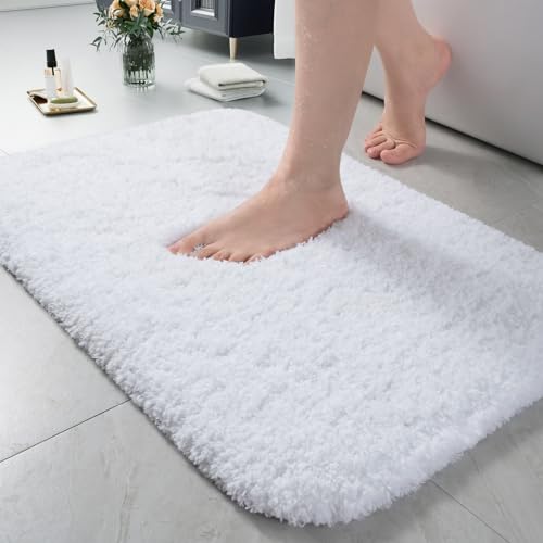 LOCHAS Bathroom Rugs 24x17 Inch, Microfiber Bath Rug Non Slip, White | Soft Thick Absorbent Washable, Shaggy Plush Bath Mat for for Tub, Shower Floor, Quick Dry - color: White, size: 24x17 inch (Rectangular)