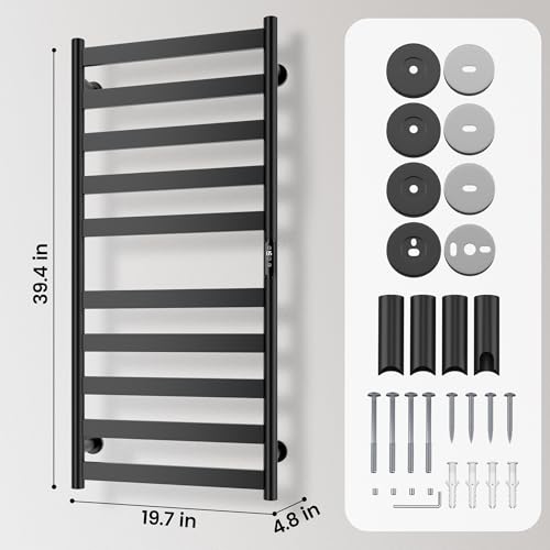 Electric Towel Warmer Rack, 10-Bar Stainless Steel Heated Tower Rack with Built-in Timer, Wall Mounted, Plug-in/Hardwired, Black - color: Black