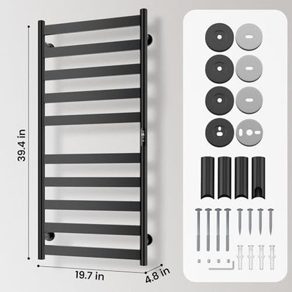 Electric Towel Warmer Rack, 10-Bar Stainless Steel Heated Tower Rack with Built-in Timer, Wall Mounted, Plug-in/Hardwired, Black - color: Black