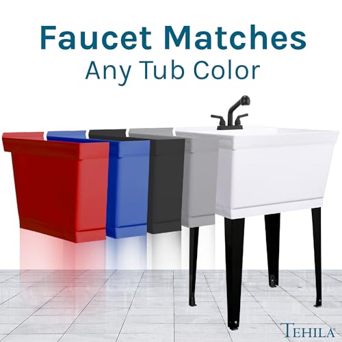 JS Jackson Supplies Dual Handle Pull Out Faucet, Black Finish, 4 Inch Center Set, Universal Utility Sink or Laundry Tub ABS Plastic Faucet with Spray Setting - color: Black