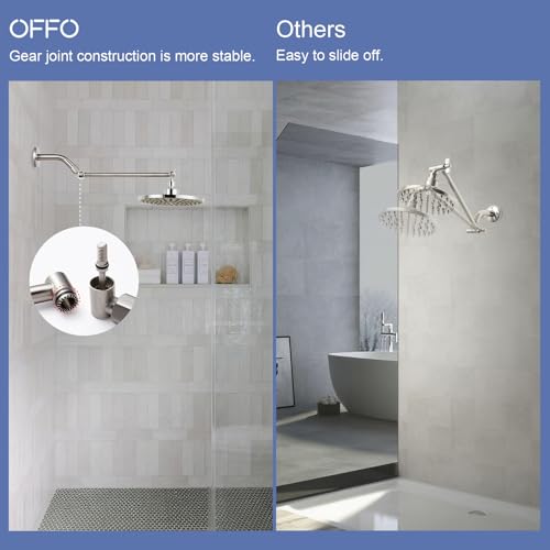 OFFO Shower Head Extension Arm, 11 in Shower Extension Arm with Locking Nut, Adjustable Height and Angle, Universal G1/2 Connector for Fixed and Handheld ShowerHead, Brushed Nickel - color: Brushed Nickel, style: 11 in