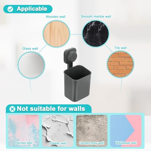 uxcell 1Pcs Suction Toothbrush Holder, 4" x 8" Wall Mounted Shower Caddy Organizer Cup for Tooth Brush, Toothpaste, Razors in Bathroom, Kitchen(Gunmetal Grey) - color: Grey